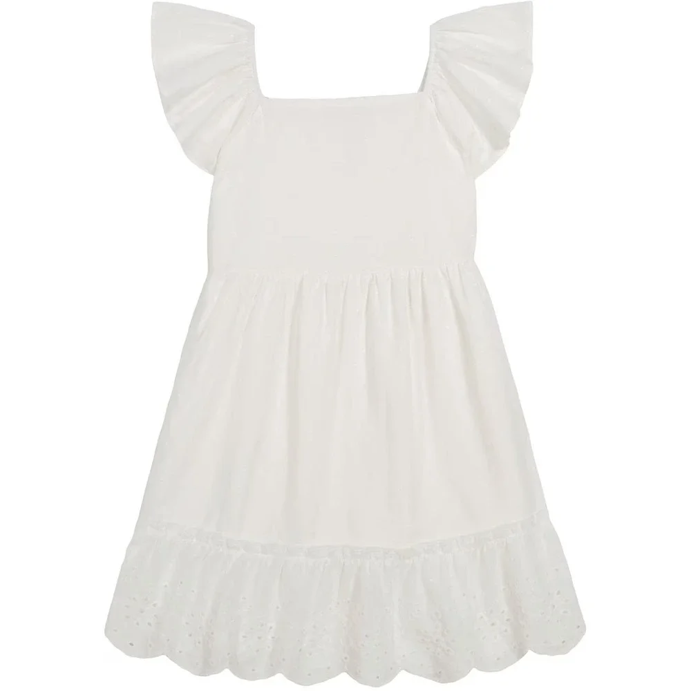Gap Kids White Eyelet Clip Dot Dress Girls L 10/12 100% Cotton Sundress